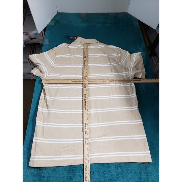 Chaps Polo Shirt Size Extra Large Mens Beige Striped Cotton Golf Preppy NWT - Picture 7 of 9